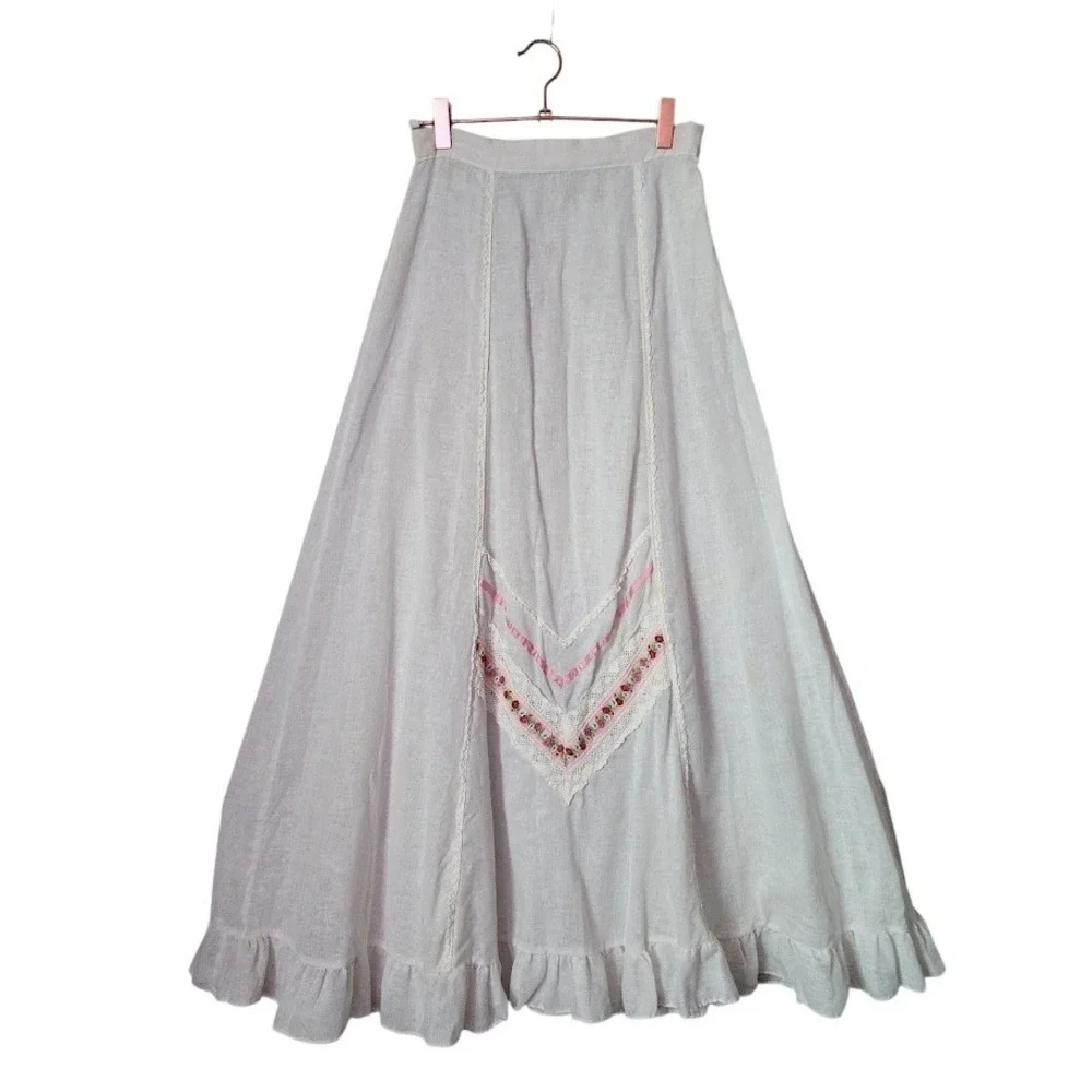 WENDY CALIFORNIA‎ VTG 70s prairie lace maxi skirt cottagecore coquette ethereal